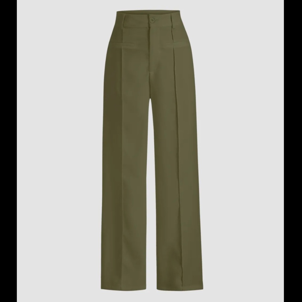 NWT Cider Olive Green Solid Stitch Straight Leg High Rise Trousers